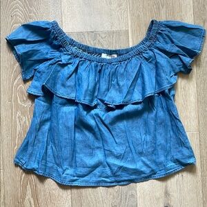 Gianni Bini Blue Ruffled Cap Sleeve Blouse